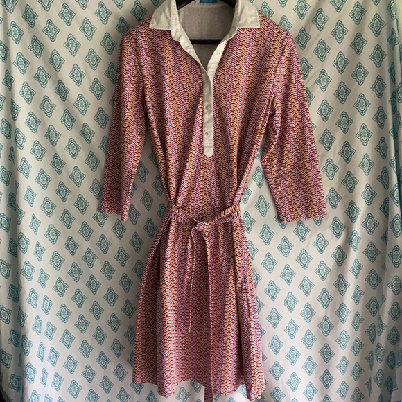 J. McLaughlin Pink/ White/ Orange Patterned Dress size medium (D) - Picture 1 of 6